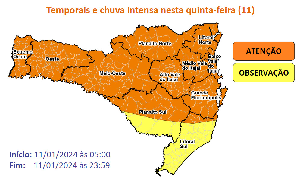 Temporais e chuva intensa nesta quinta-feira (11) 3 Captura de tela 2024 01 10 153012